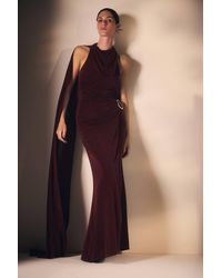 Karen Millen - Premium Slinky Crepe High Neck Scarf Detail Maxi Dress - Lyst
