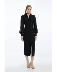 Karen Millen - Bandage Figure Form Zip Detail Chiffon Sleeve Knit Dress - Lyst