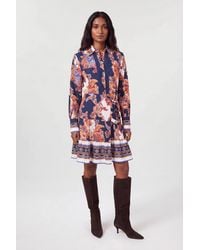 Karen Millen - Baroque Print Belt Detail Viscose Mini Shirt Dress - Lyst