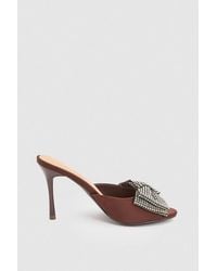 Karen Millen - Satin Bow Embellishment Peep Toe Mule - Lyst