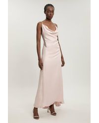 Karen Millen - Lace Insert Satin Viscose Bias Cut Maxi Dress - Lyst
