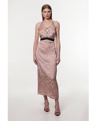Karen Millen - Amelia Graham Burnout Lace Up Detail Woven Column Dress - Lyst