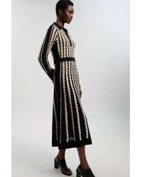 Karen Millen - Knit Pointelle Contrast Collared Midi Dress - Lyst