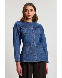 Karen Millen - Denim Button Though Rounded Sleeve Jacket - Lyst