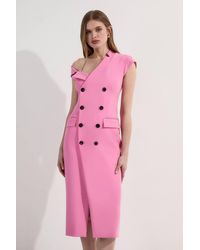 Karen Millen - Compact Stretch Asymmetric Collar Tailored Pencil Maxi Dress - Lyst