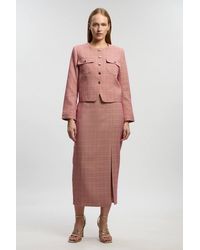 Karen Millen - Petite Tailored Check Pencil Midi Skirt - Lyst