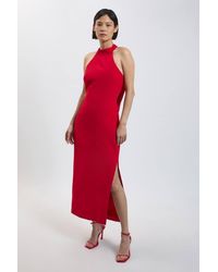 Karen Millen - Petite Soft Tailored Halter Neck Open Back Maxi Dress - Lyst
