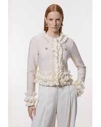 Karen Millen - Figure Form Bandage Knit Jacket With Woven Ruffle Trim - Lyst
