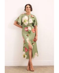 Karen Millen - Floral Print Viscose Satin Crepe Woven Maxi Dress - Lyst
