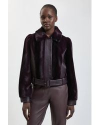 Karen Millen - Faux Fur Pu Panelled Belted Cropped Jacket - Lyst