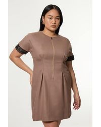 Karen Millen - Plus Size Tailored Twill Lace Mix Zip Front Mini Dress - Lyst