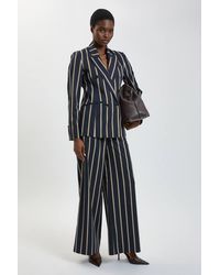 Karen Millen - Stripe Wide Leg Tailored Trouser - Lyst