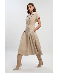 Karen Millen - Polished Tailored Button Detail Pleated Midi Dress - Lyst