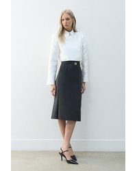 Karen Millen - Petite Forever Satin Twill Belted Tailored Midi Skirt - Lyst