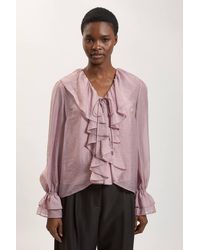 Karen Millen - Tencel Frill Front Blouse - Lyst