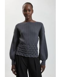 Karen Millen - Ribbed Knit Long Sleeve Top With Manipulated Stitch Detail - Lyst