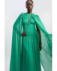 Karen Millen - Halter Neck Twist Crinkle Georgette Cape Woven Maxi Dress - Lyst