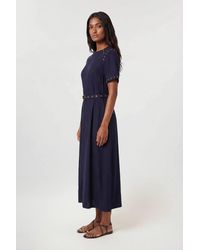 Karen Millen - Premium Viscose Linen Woven Midi Dress With Stud Detail - Lyst