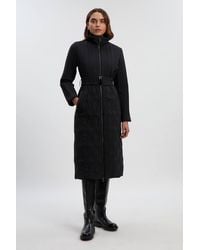 Karen Millen - Multi Stitch Detail Belted Padded Midi Coat - Lyst