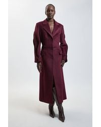 Karen Millen - Wool Tailored Midi Full Skirt Satin Detail Coat - Lyst
