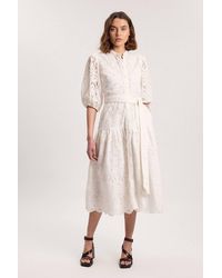 Karen Millen - Scalloped Hem Broderie Midi Shirt Dress - Lyst