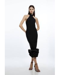 Karen Millen - Figure Form Bandage Ruffle Hem Halter Knit Midi Dress - Lyst