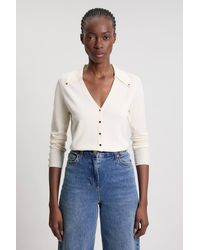 Karen Millen - Viscose Blend Popper Detail Knit Collared Cardigan Sweater - Lyst