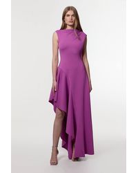 Karen Millen - Scuba Drama Ruffle Hem Woven Maxi Dress - Lyst