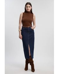 Karen Millen - Forever Denim 5 Pocket Midi Pencil Skirt - Lyst