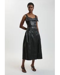 Karen Millen - Faux Leather Trench Midi Dress - Lyst