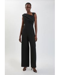 Karen Millen - Compact Stretch Drape Detail Jumpsuit - Lyst