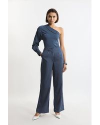 Karen Millen - Tall Striped Twill Wide Leg Woven Trouser - Lyst