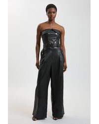Karen Millen - Faux Leather Trench Bandeau Jumpsuit - Lyst
