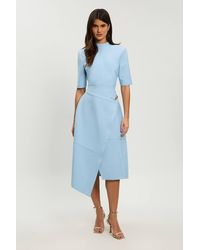 Karen Millen - Petite Figure Form Bandage Asymmetric Knit Midi Dress - Lyst