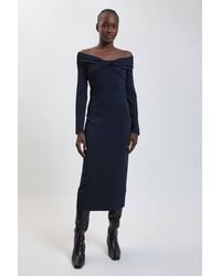 Karen Millen - Twist Front Viscose Knitted Bardot Midi Dress - Lyst