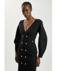 Karen Millen - Wool Look Military Double Breasted Knitted Dress - Lyst