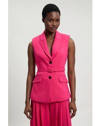 Karen Millen - Tailored Structured Crepe Belted Sleeveless Blazer - Lyst
