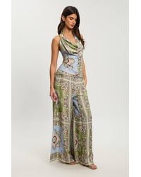 Karen Millen - Petite Satin Viscose Patchwork Print Trouser - Lyst