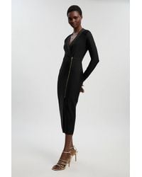 Karen Millen - Petite Figure Form Bandage Asymmetric Zip Detail Midi Dress - Lyst