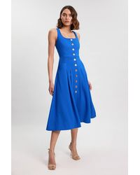Karen Millen - Tailored Button Though Strappy Full Midi Dress - Lyst