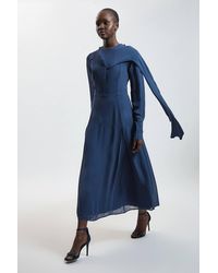 Karen Millen - Scarf Detail Viscose Woven Midi Dress - Lyst