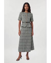 Karen Millen - Petite Tailored Check Peplum Belted Midi Dress - Lyst