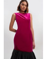 Karen Millen - Petite Velvet Sleeveless Body With Taffeta Drop Waist Maxi Dress - Lyst