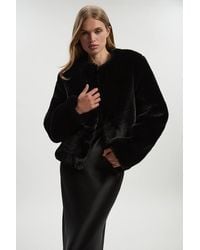 Karen Millen - Collarless Faux Fur Jacket - Lyst