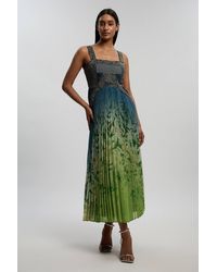 Karen Millen - Embellished Ombre Floral Pleated Woven Maxi Dress - Lyst
