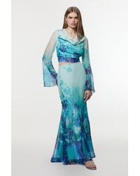 Karen Millen - Ombre Floral Woven Crinkle Maxi Skirt - Lyst