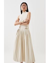 Karen Millen - Knitted Midi Dress With Pu Detailing - Lyst