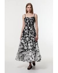 Karen Millen - Floral Applique Corset Detail Woven Midi Dress - Lyst