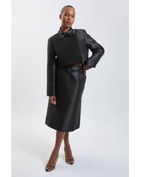 Karen Millen - Plus Size Forever Satin Twill Belted Tailored Midi Skirt - Lyst
