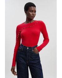 Karen Millen - Viscose Blend Cut Out Trim Detail Knit Top - Lyst